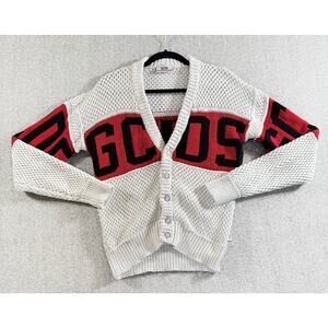 GCDS Sweater Womens Small White Red Black Knit Logo Cardigan Made Italy Designer